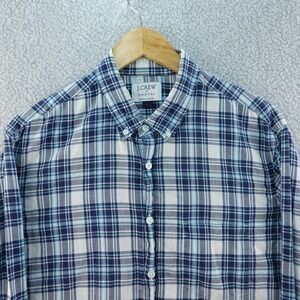 J.Crew‎ Madras Mens L Plaid Button Down Long Sleeve Shirt Blue White Casual